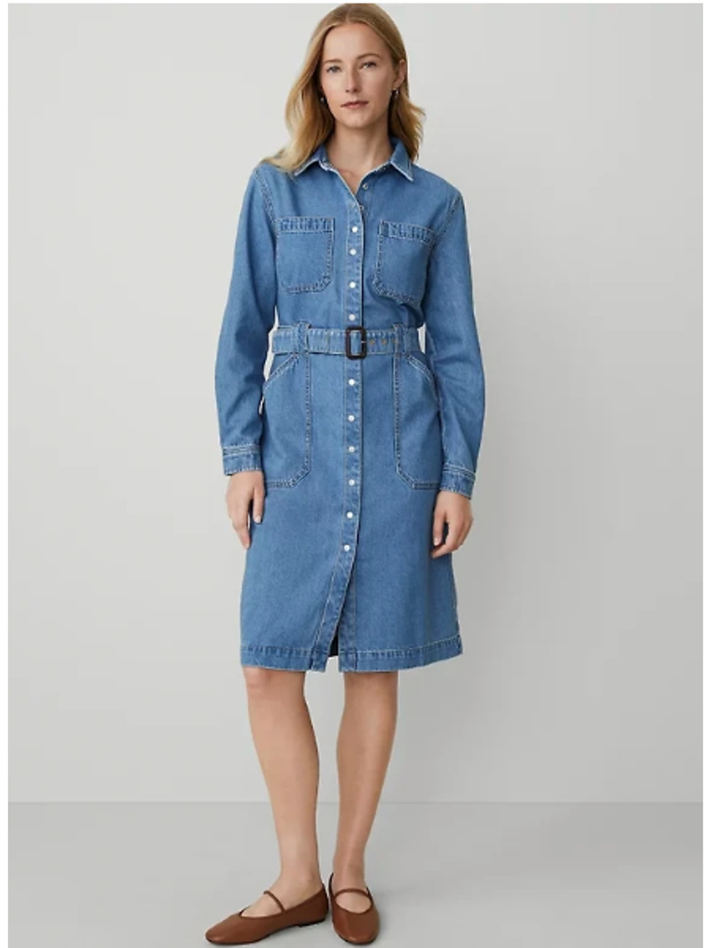 Ann Taylor Blue Denim Belted Shirt Dress